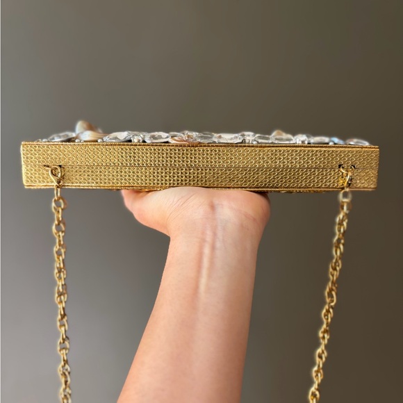 Elegant Gold and White Clutch with Gem Accents - Picture 5 of 6